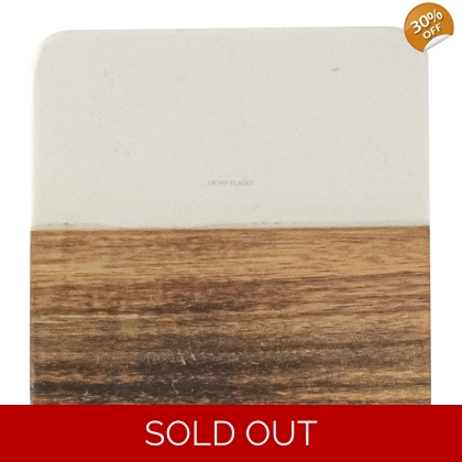 Marble and Acacia Coaster - White - Square
